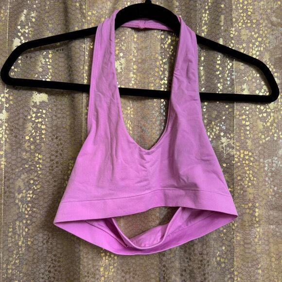 Free People Intimately Orchid Pink Seamless Stretchy Halter Crop Top XS/S - Picture 2 of 4